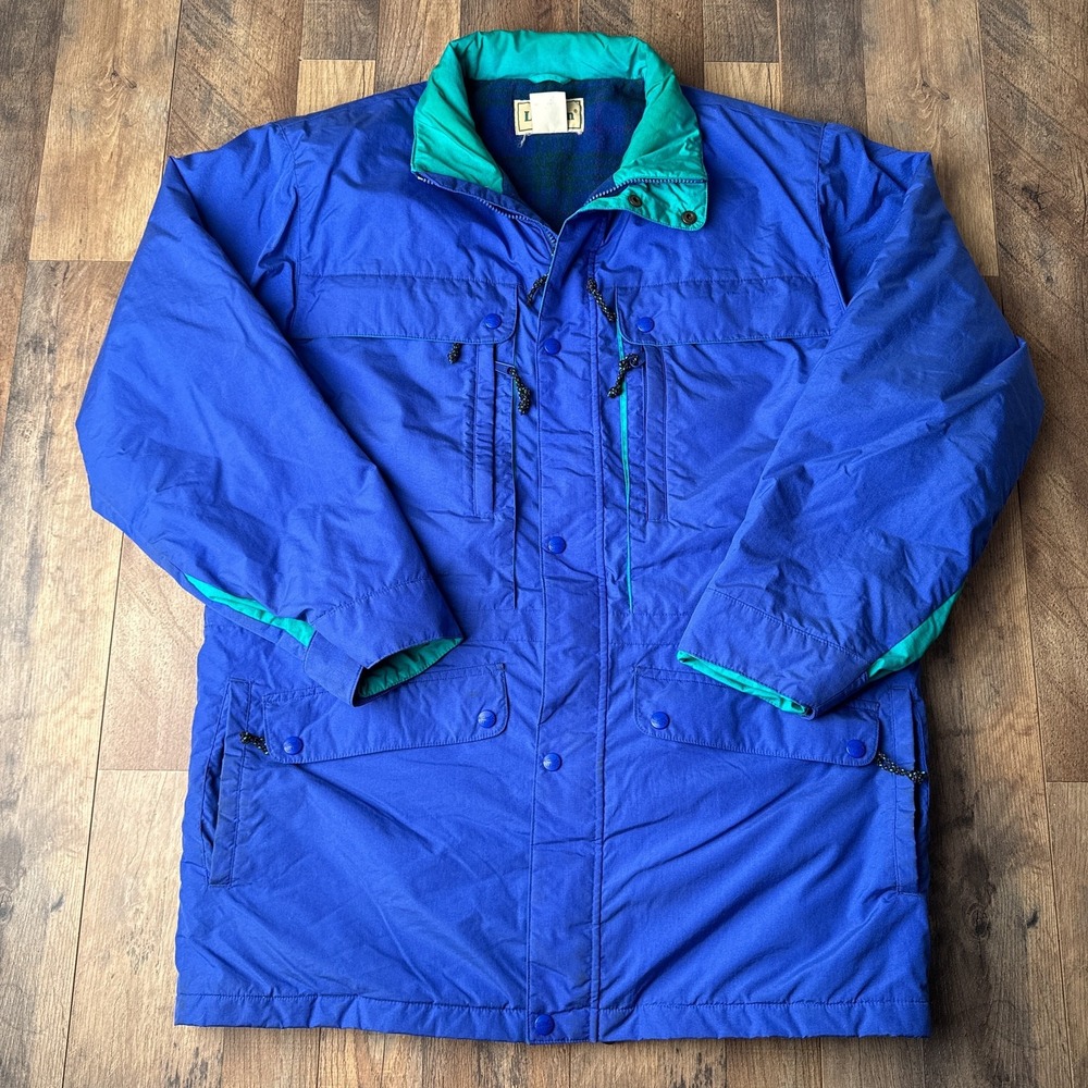 Vintage LL Bean Wool‎ Lined Winter Jacket Coat Mens Large Blue Exploring